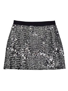 Club Monaco Silver Sequin Mini Skirt Sz XS Silk Sexy Club Going Out Coquette